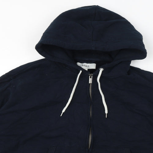 Marks and Spencer Mens Blue Cotton Full Zip Hoodie Size 2XL