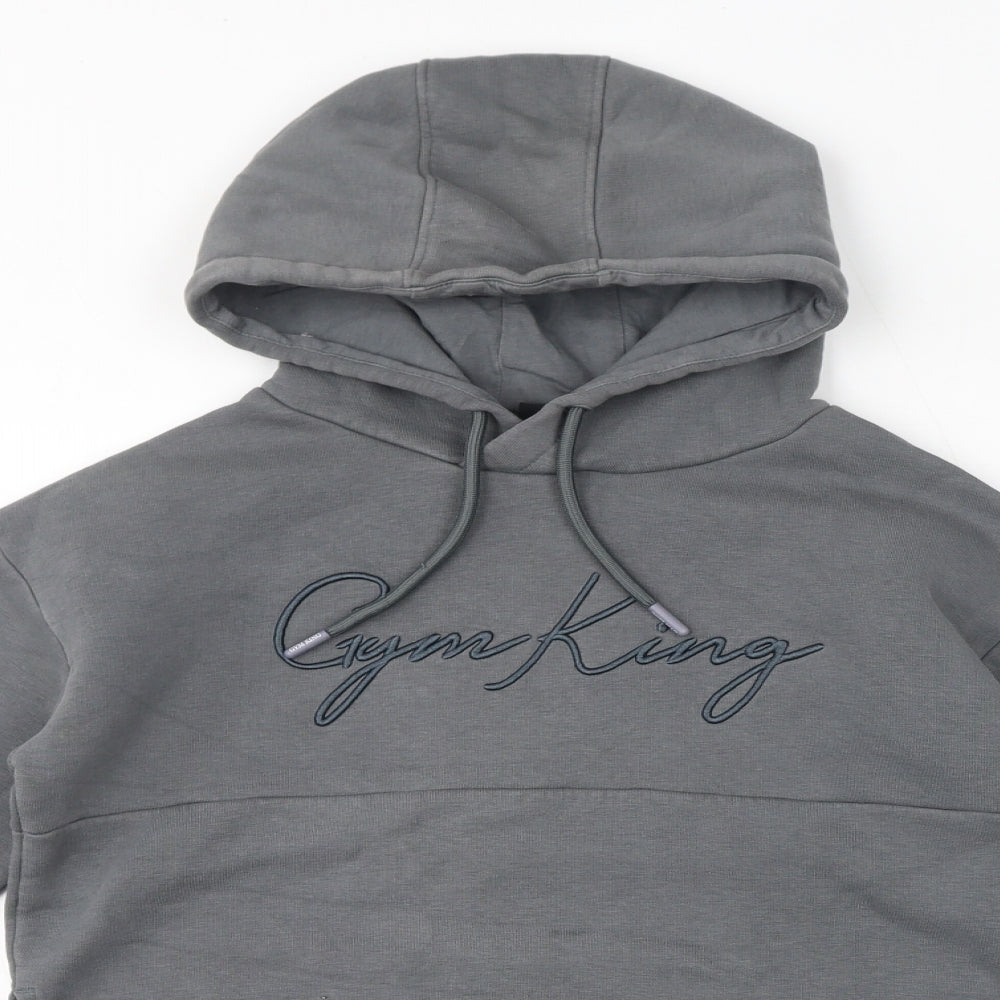 Gym King Womens Grey Cotton Pullover Hoodie Size 8 Pullover - Embroidered Logo, Cropped