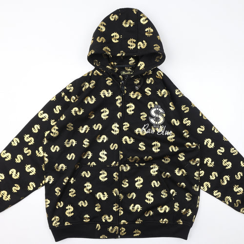 Raw Blue Mens Black Geometric Polyester Full Zip Hoodie Size XL - Dollar Sign