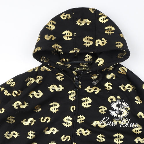 Raw Blue Mens Black Geometric Polyester Full Zip Hoodie Size XL - Dollar Sign