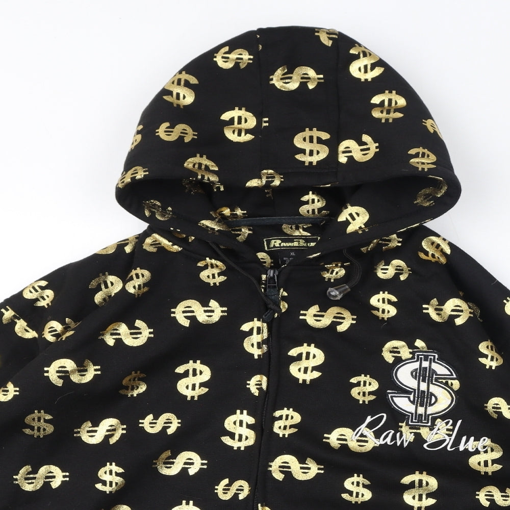 Raw Blue Mens Black Geometric Polyester Full Zip Hoodie Size XL - Dollar Sign