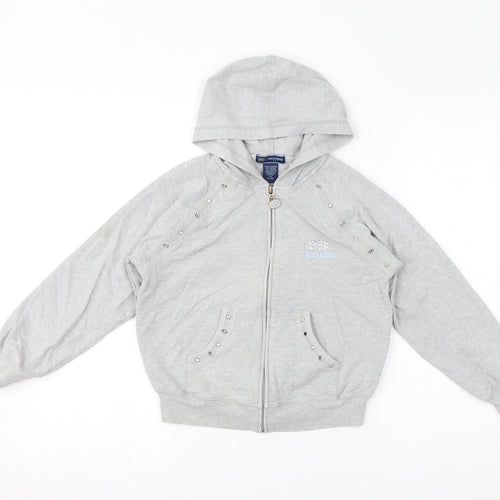 Skechers Girls Grey Cotton Full Zip Hoodie Size 7-8 Years Zip - Gem Embellishments