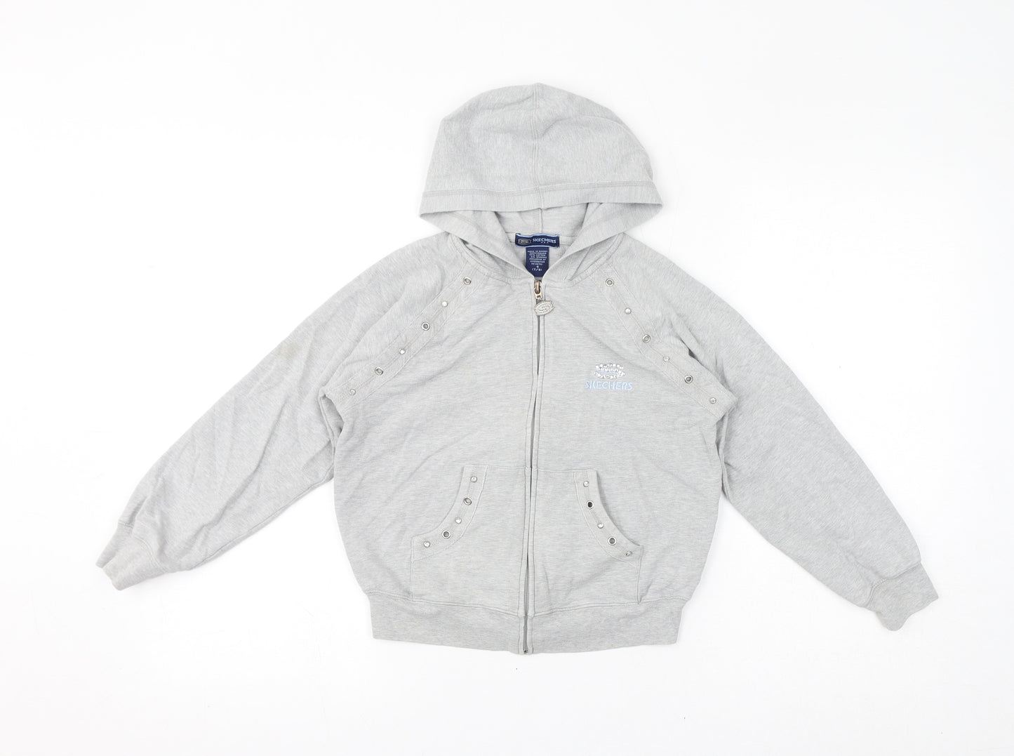 Skechers Girls Grey Cotton Full Zip Hoodie Size 7-8 Years Zip - Gem Embellishments