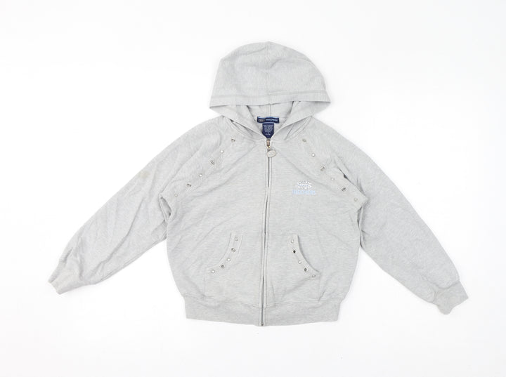 Skechers Girls Grey Cotton Full Zip Hoodie Size 7-8 Years Zip - Gem Embellishments