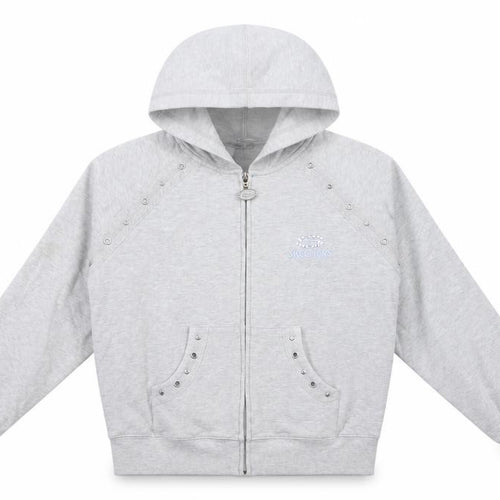 Skechers Girls Grey Cotton Full Zip Hoodie Size 7-8 Years Zip - Gem Embellishments