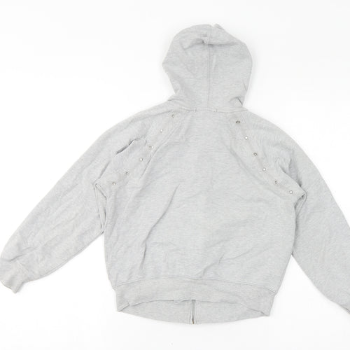 Skechers Girls Grey Cotton Full Zip Hoodie Size 7-8 Years Zip - Gem Embellishments