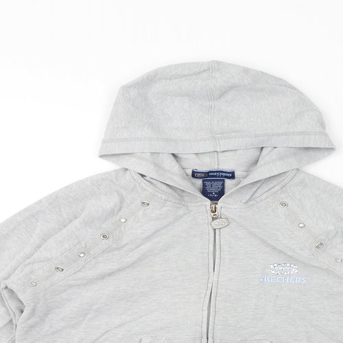 Skechers Girls Grey Cotton Full Zip Hoodie Size 7-8 Years Zip - Gem Embellishments
