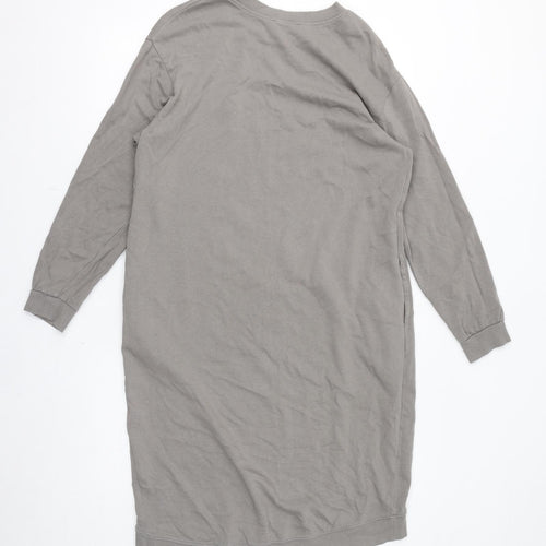 Zara Womens Grey Cotton Jumper Dress Size M Crew Neck Pullover - Pockets