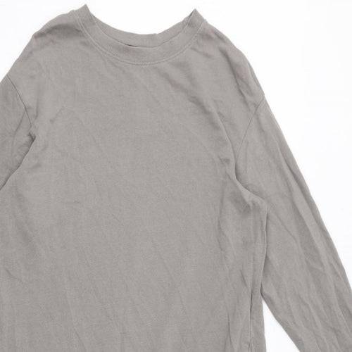 Zara Womens Grey Cotton Jumper Dress Size M Crew Neck Pullover - Pockets