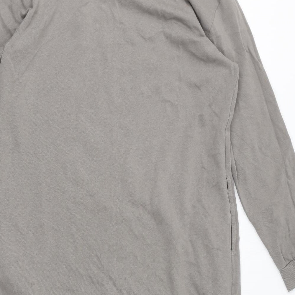Zara Womens Grey Cotton Jumper Dress Size M Crew Neck Pullover - Pockets