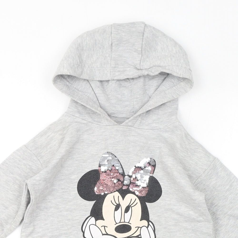 Marks and Spencer Girls Grey Cotton Pullover Hoodie Size 3-4 Years Pullover - Minnie Mouse, Sequins