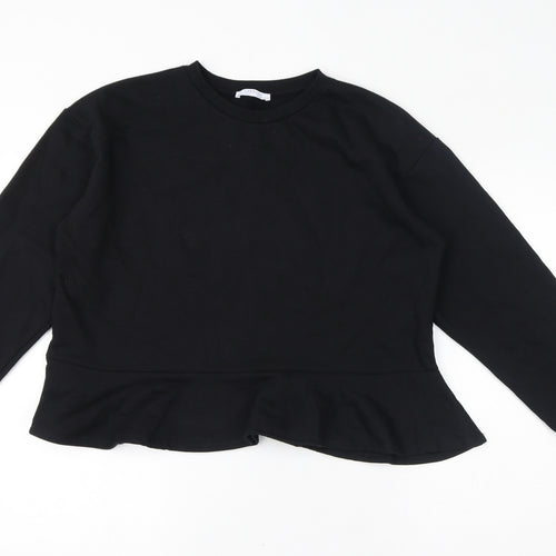 Zara Womens Black Polyester Pullover Sweatshirt Size L Pullover - Cropped