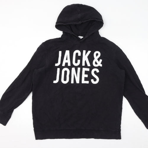 JACK & JONES Mens Black Cotton Pullover Hoodie Size 2XL