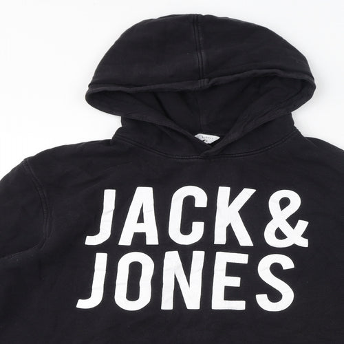 JACK & JONES Mens Black Cotton Pullover Hoodie Size 2XL