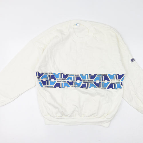 Limbas Womens White Geometric Polyester Pullover Sweatshirt Size M Pullover
