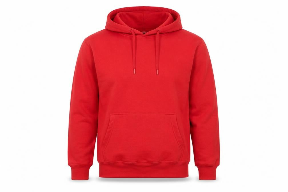 Front view of sss men’s red cotton pullover hoodie, size S