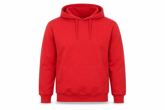 Front view of sss men’s red cotton pullover hoodie, size S