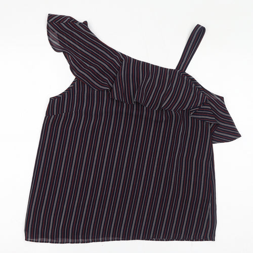 Oasis Womens Blue Striped Polyester Basic Tank Size 10 One Shoulder