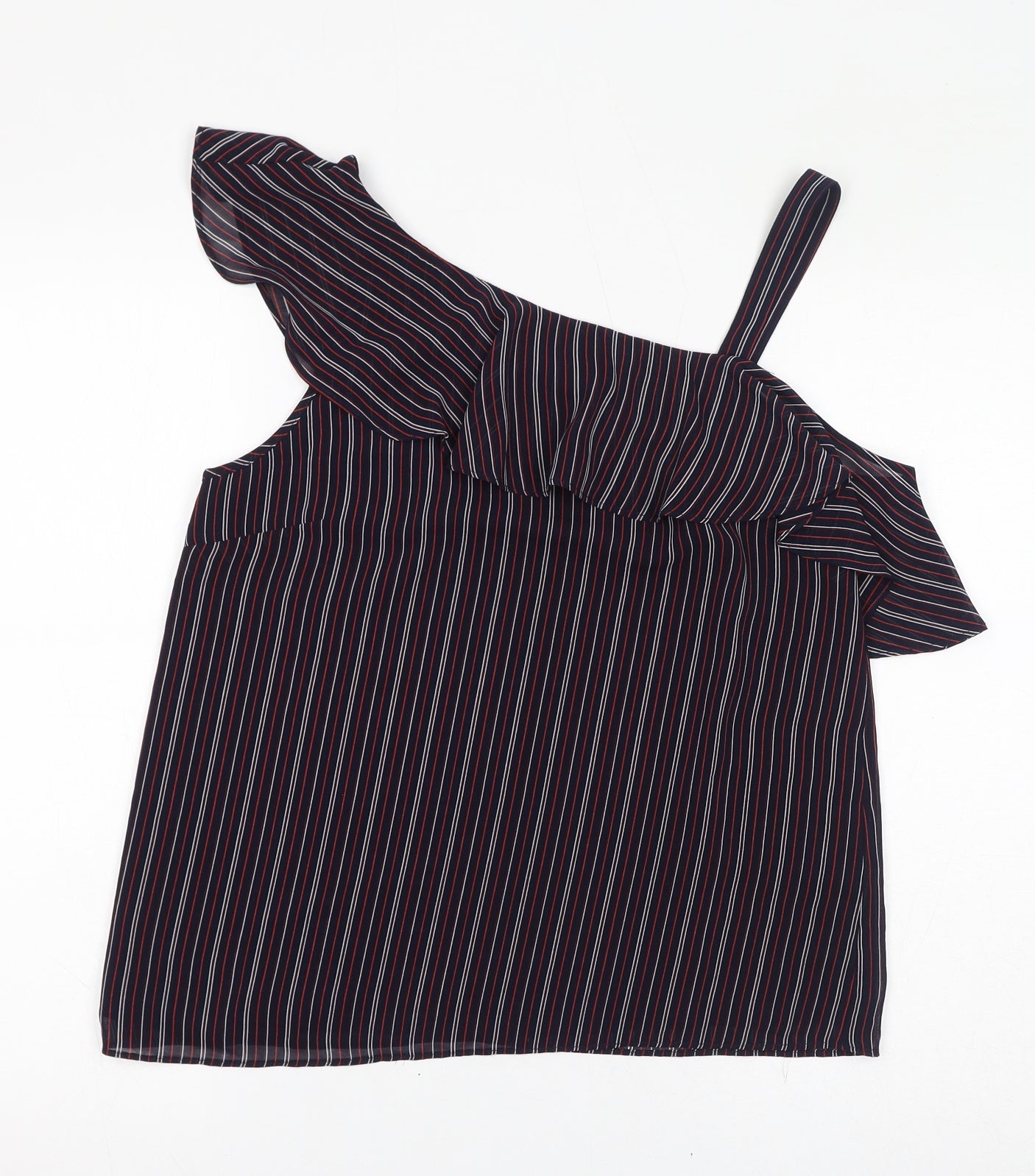 Oasis Womens Blue Striped Polyester Basic Tank Size 10 One Shoulder