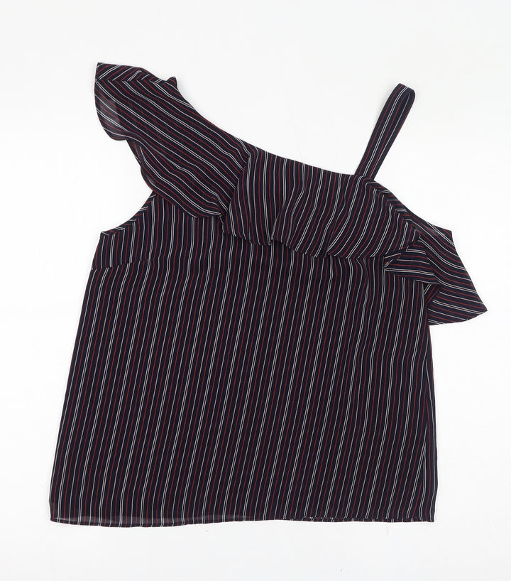 Oasis Womens Blue Striped Polyester Basic Tank Size 10 One Shoulder