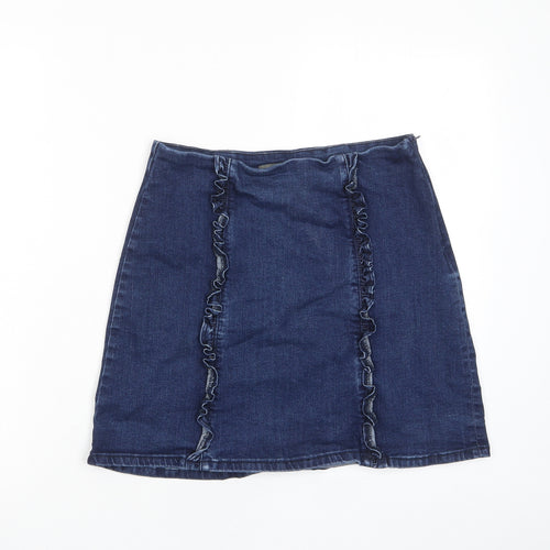 Oasis Womens Blue Cotton A-Line Skirt Size 10 Zip - Frill