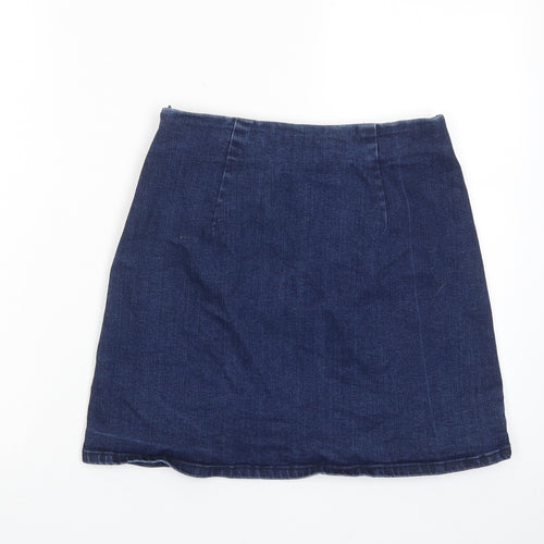 Oasis Womens Blue Cotton A-Line Skirt Size 10 Zip - Frill