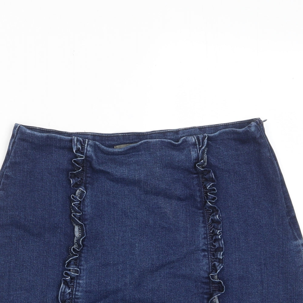 Oasis Womens Blue Cotton A-Line Skirt Size 10 Zip - Frill