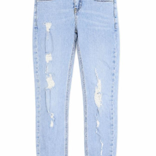 New Look Girls Blue Cotton Skinny Jeans Size 11 Years L23 in Regular Zip - Distressed, Pockets
