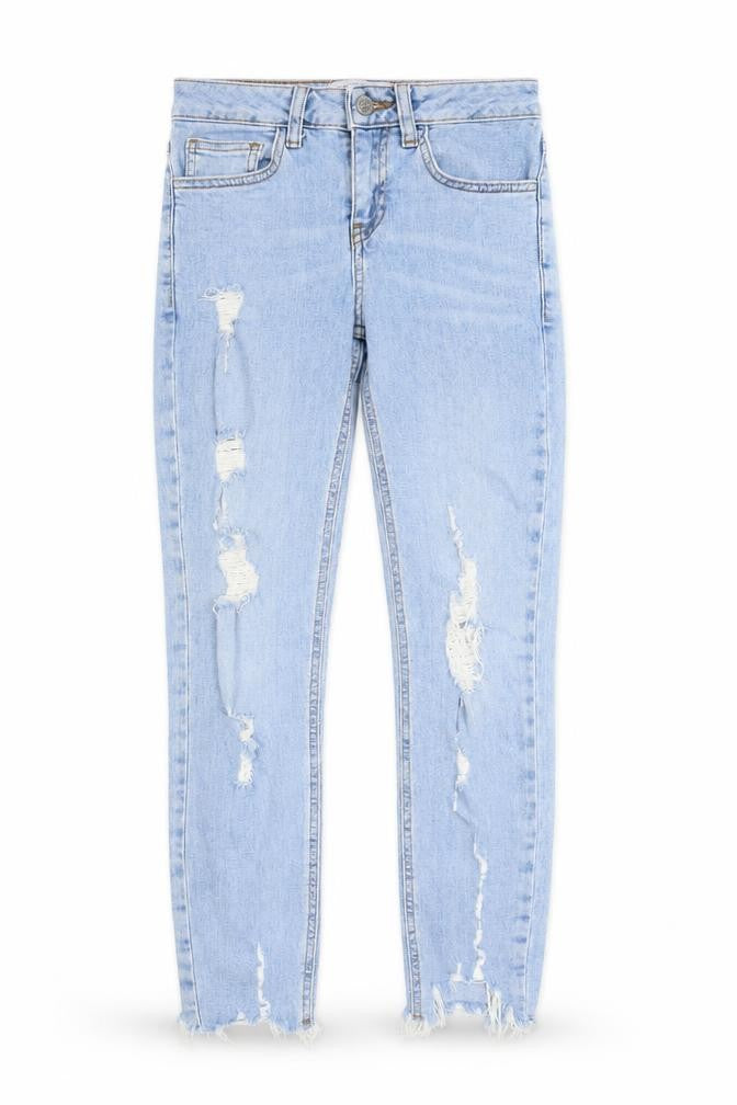 New Look Girls Blue Cotton Skinny Jeans Size 11 Years L23 in Regular Zip - Distressed, Pockets
