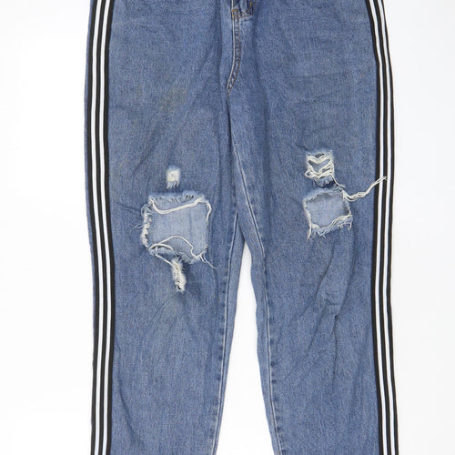 PRETTYLITTLETHING Womens Blue Cotton Straight Jeans Size 12 L28 in Regular Zip - Pockets