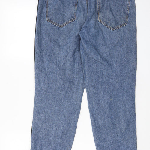 PRETTYLITTLETHING Womens Blue Cotton Straight Jeans Size 12 L28 in Regular Zip - Pockets