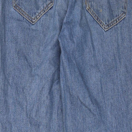 PRETTYLITTLETHING Womens Blue Cotton Straight Jeans Size 12 L28 in Regular Zip - Pockets