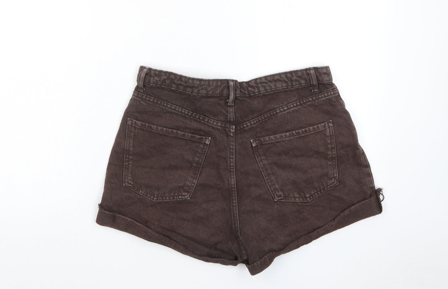 Zara Womens Brown Cotton Basic Shorts Size 12 Regular Button - Pockets