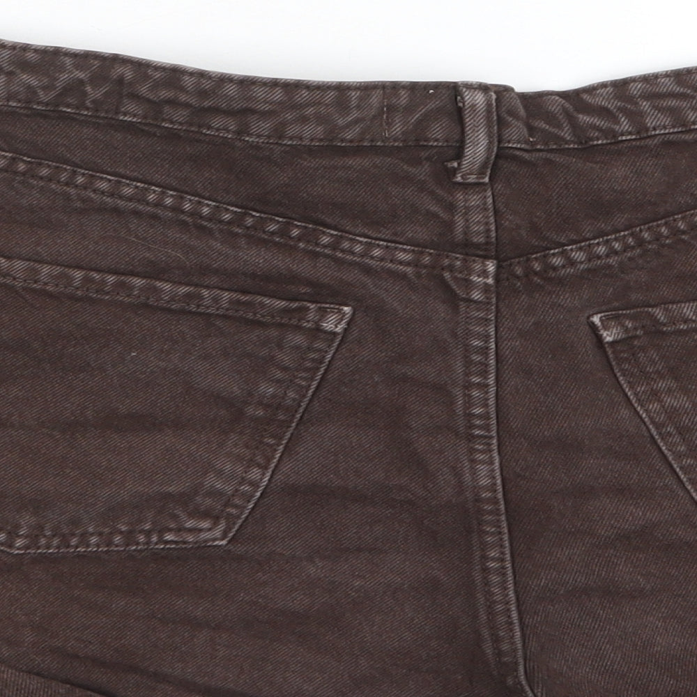 Zara Womens Brown Cotton Basic Shorts Size 12 Regular Button - Pockets