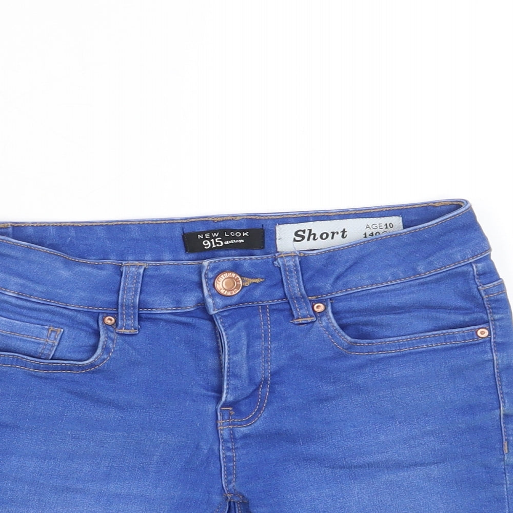 New Look Girls Blue Cotton Bermuda Shorts Size 10 Years Regular Zip - Pockets
