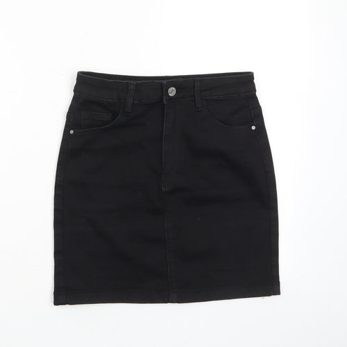 Missguided Womens Black Cotton A-Line Skirt Size 8 Zip - Pockets