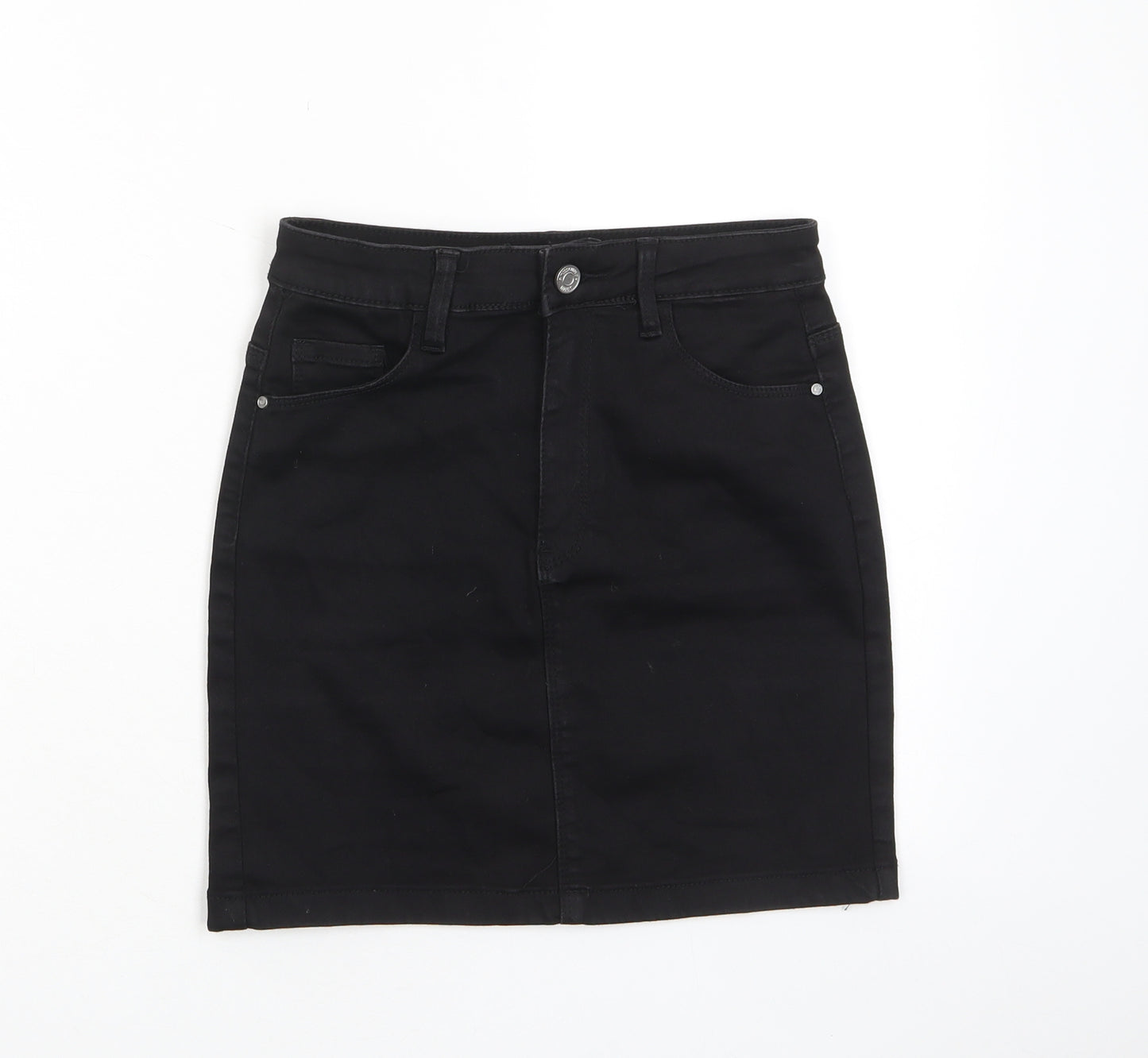 Missguided Womens Black Cotton A-Line Skirt Size 8 Zip - Pockets