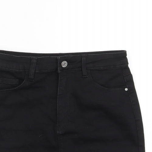 Missguided Womens Black Cotton A-Line Skirt Size 8 Zip - Pockets