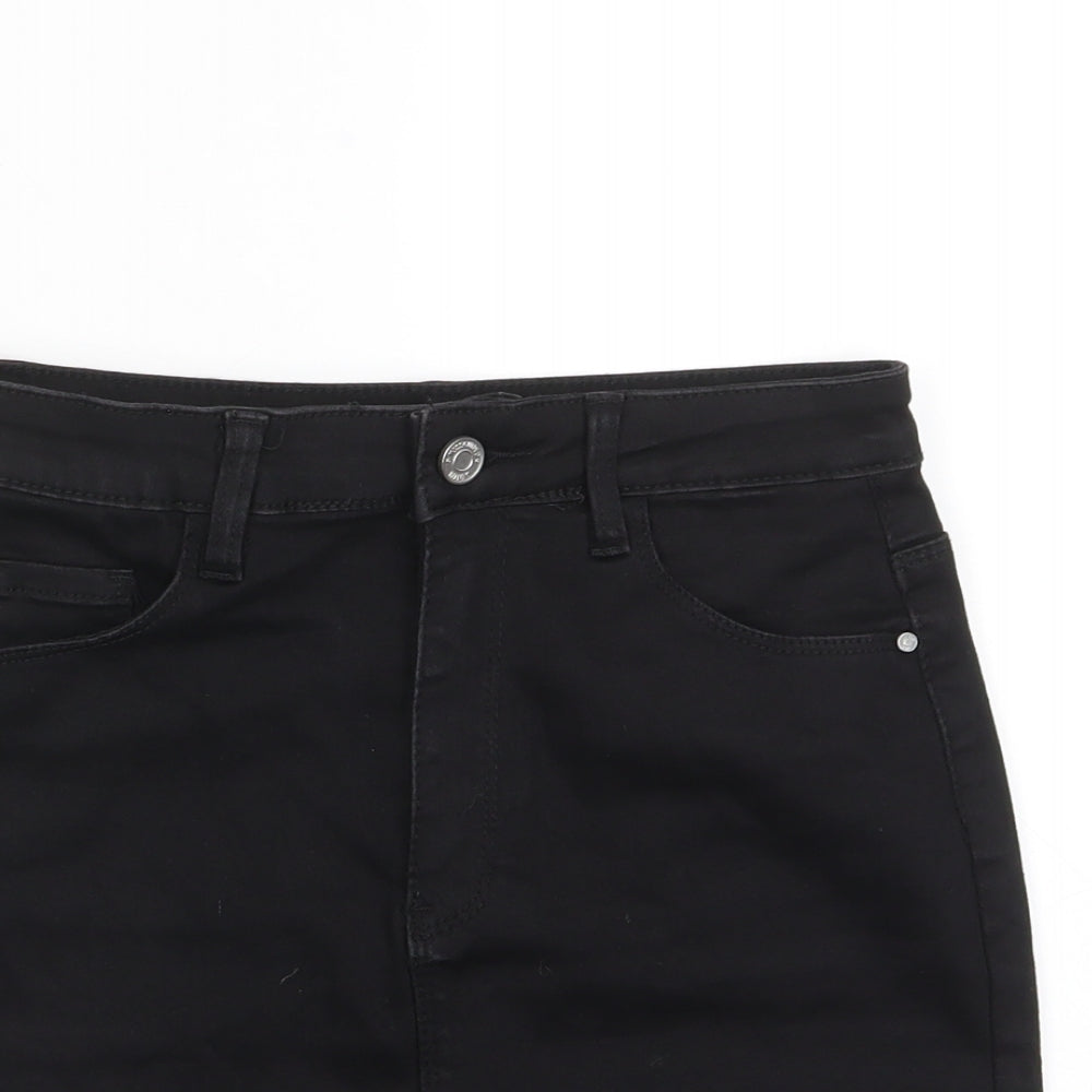 Missguided Womens Black Cotton A-Line Skirt Size 8 Zip - Pockets