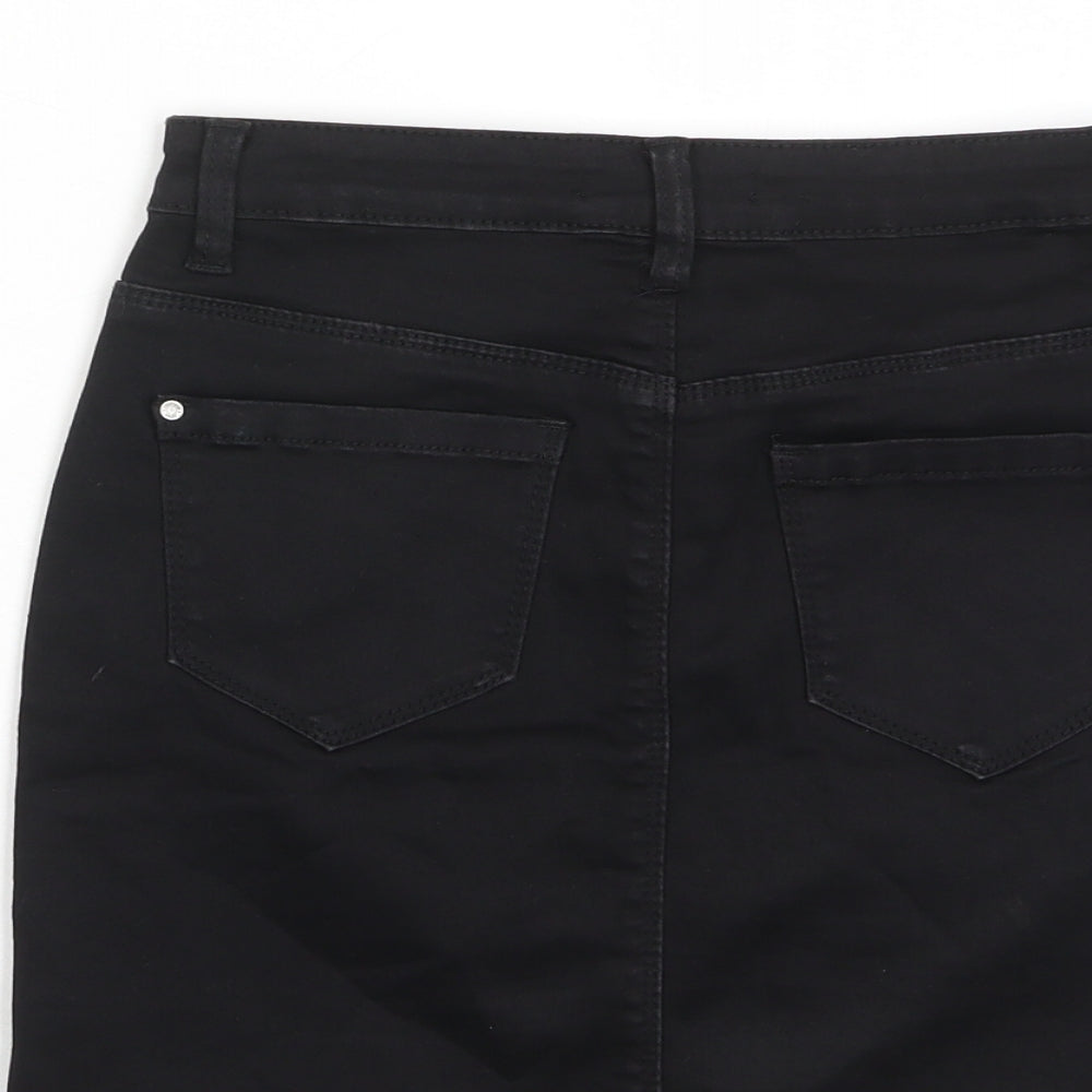 Missguided Womens Black Cotton A-Line Skirt Size 8 Zip - Pockets