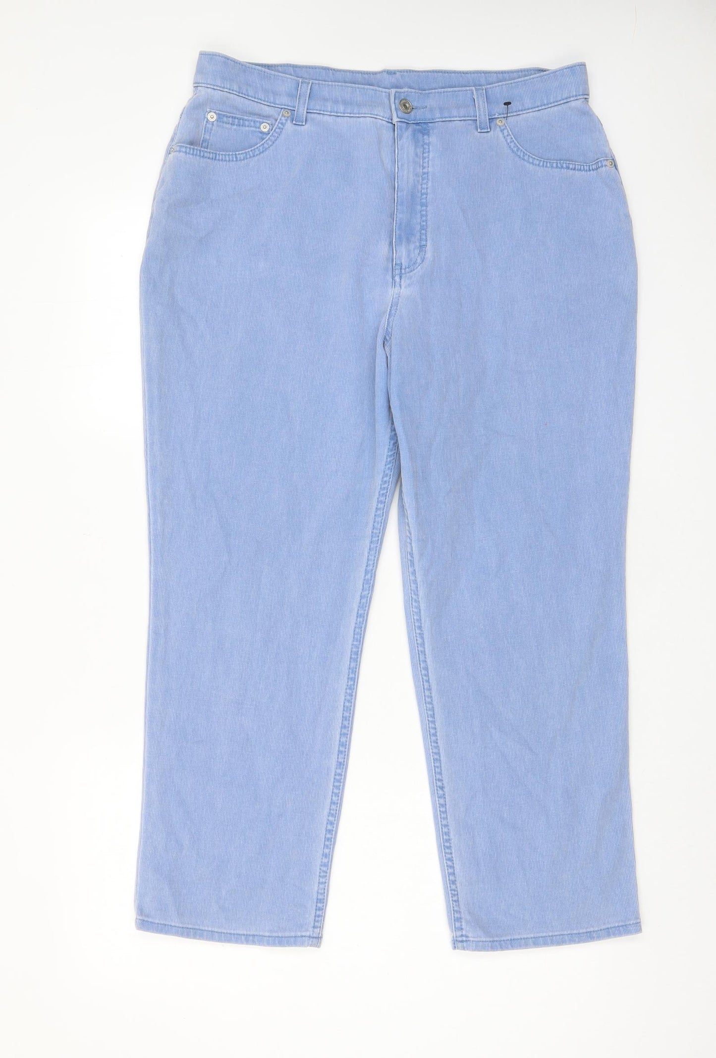 Marks and Spencer Womens Blue Cotton Straight Jeans Size 18 L28 in Regular Zip - Pockets