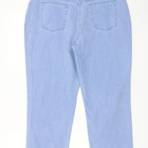 Marks and Spencer Womens Blue Cotton Straight Jeans Size 18 L28 in Regular Zip - Pockets