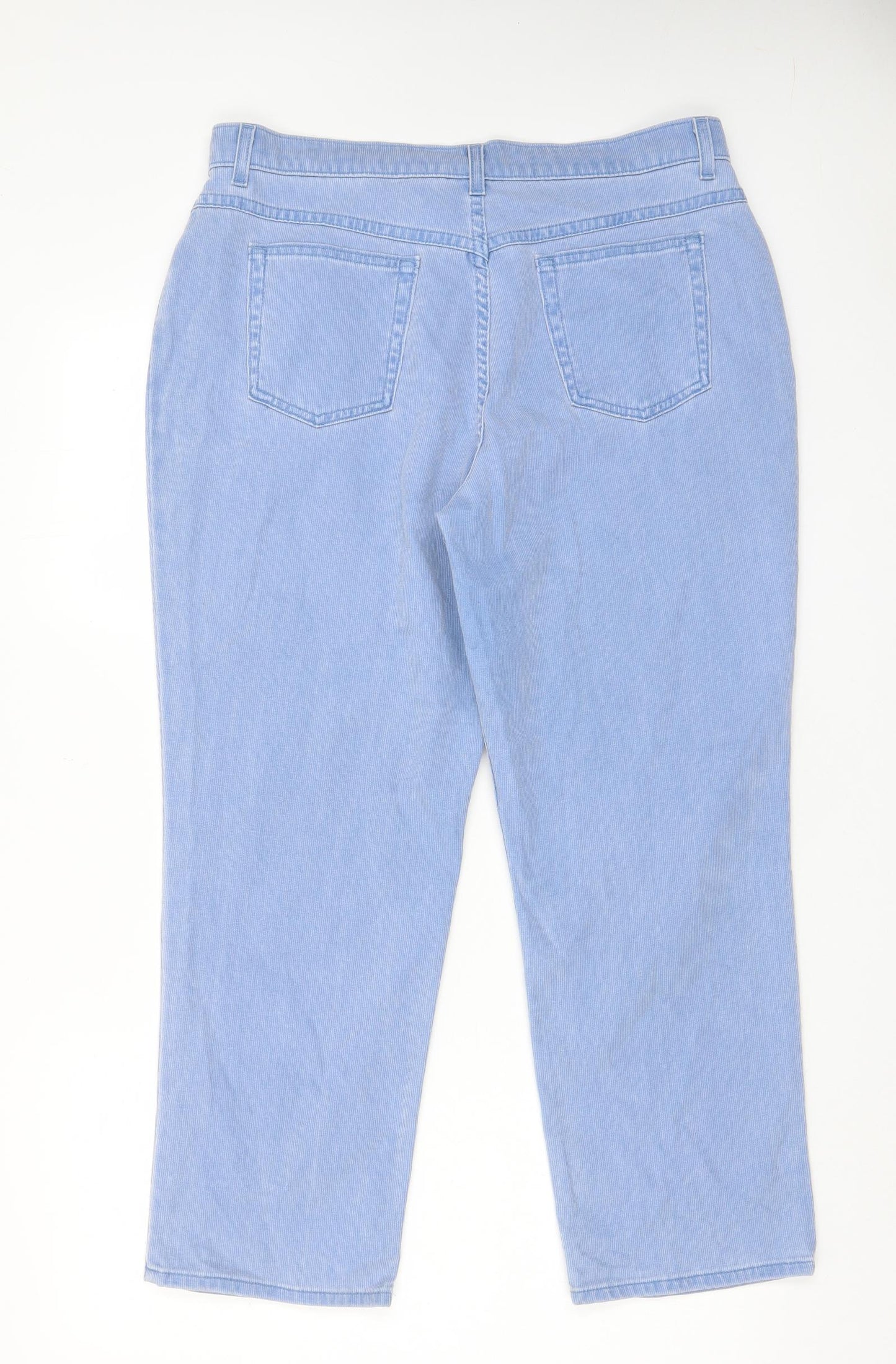 Marks and Spencer Womens Blue Cotton Straight Jeans Size 18 L28 in Regular Zip - Pockets