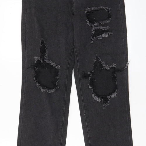 PRETTYLITTLETHING Womens Grey Cotton Straight Jeans Size 8 L29 in Regular Zip - Pockets
