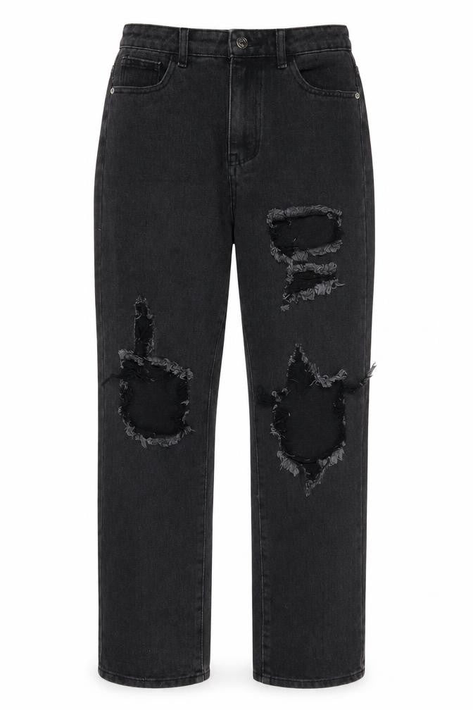 PRETTYLITTLETHING Womens Grey Cotton Straight Jeans Size 8 L29 in Regular Zip - Pockets
