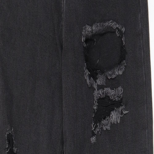 PRETTYLITTLETHING Womens Grey Cotton Straight Jeans Size 8 L29 in Regular Zip - Pockets