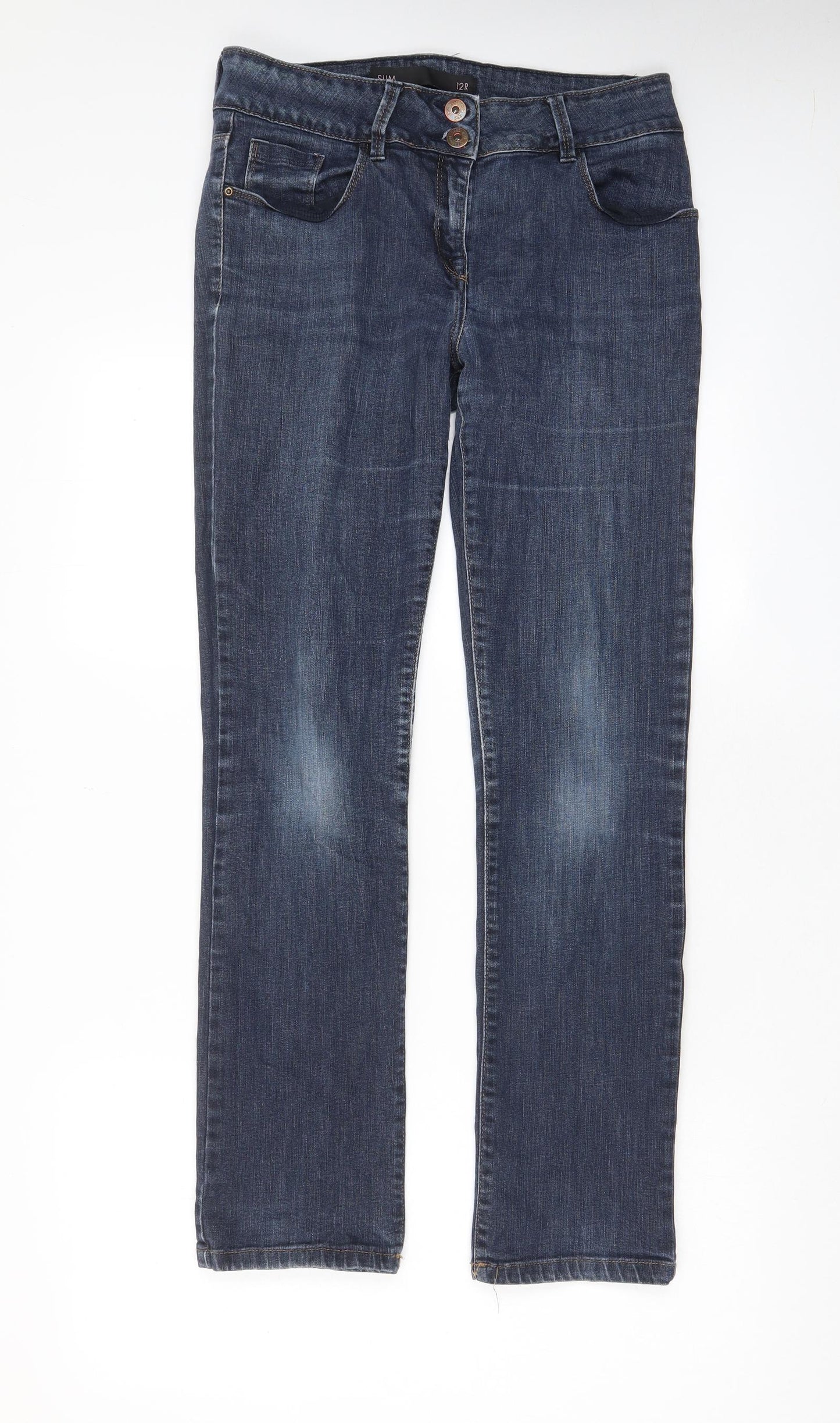 NEXT Womens Blue Cotton Straight Jeans Size 12 L30 in Slim Zip - Pockets