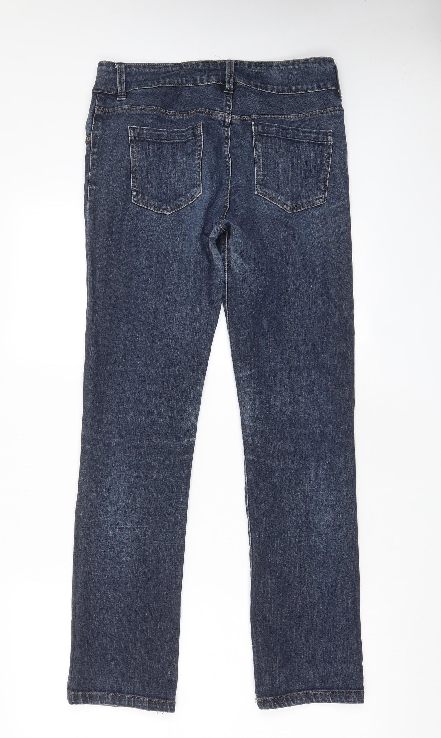 NEXT Womens Blue Cotton Straight Jeans Size 12 L30 in Slim Zip - Pockets
