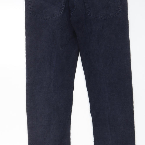 Marks and Spencer Mens Blue Cotton Trousers Size 32 in L29 in Slim Zip - Short Leg, Pockets