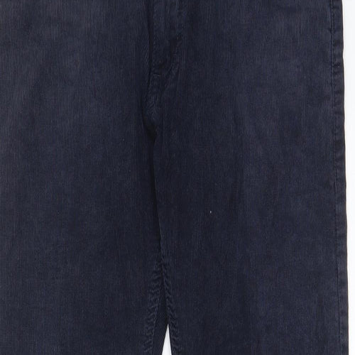 Marks and Spencer Mens Blue Cotton Trousers Size 32 in L29 in Slim Zip - Short Leg, Pockets